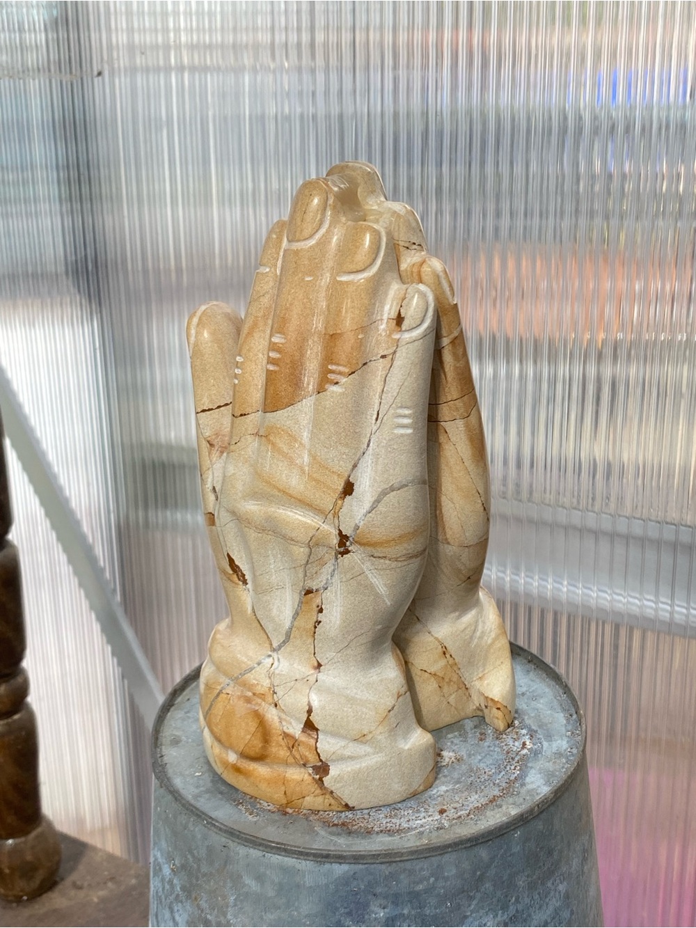 Decorative Stone Sculpture of Praying Hands Distinct Natural Veining